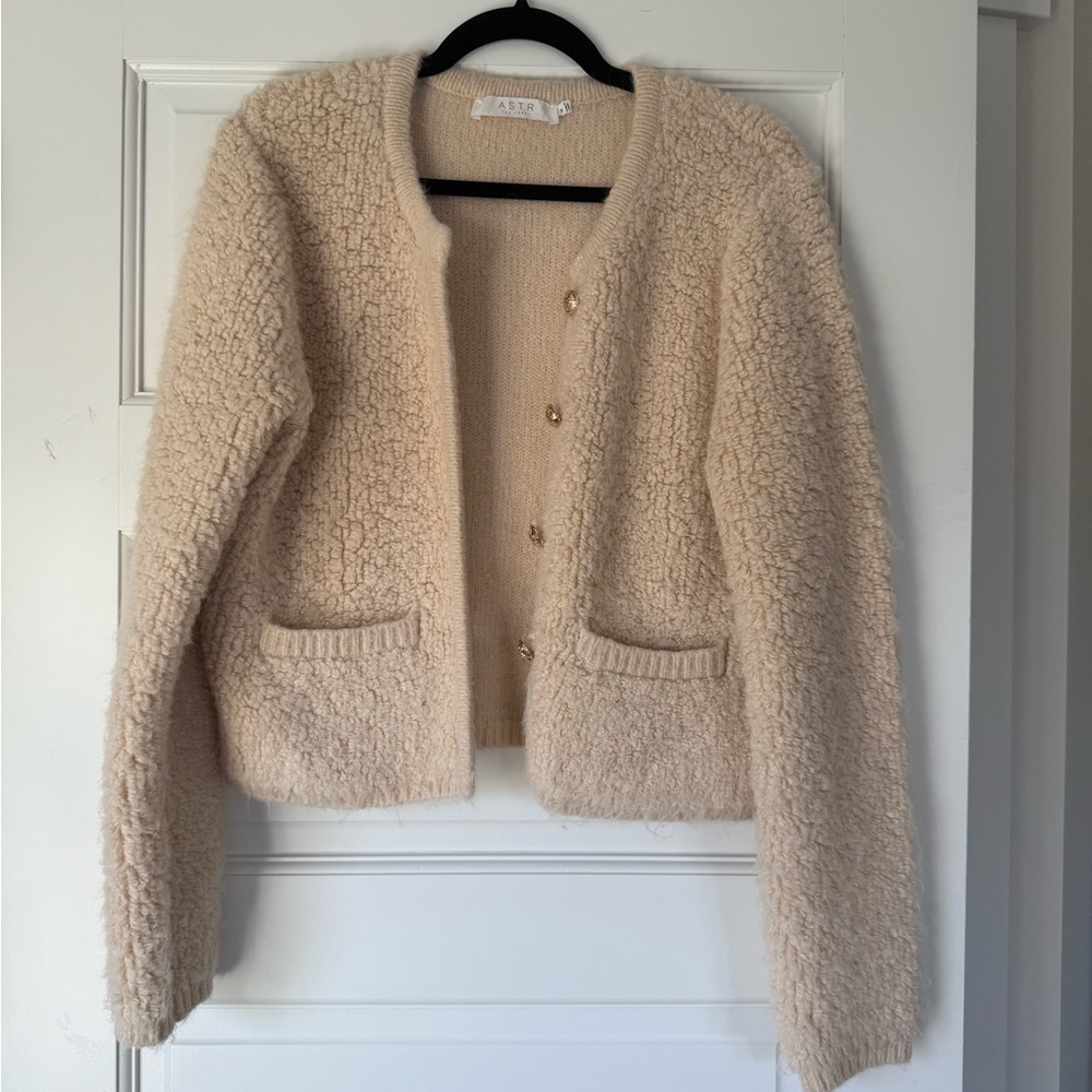 Astr Cream Textured Women's cardigan
